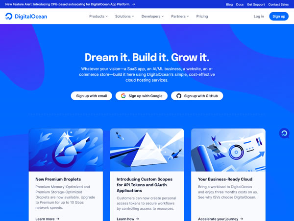 DigitalOcean：注册就送200美元，云服务器$6/月起，，全球9大机房可选，国外知名云计算产品供应商，支持按小时计费