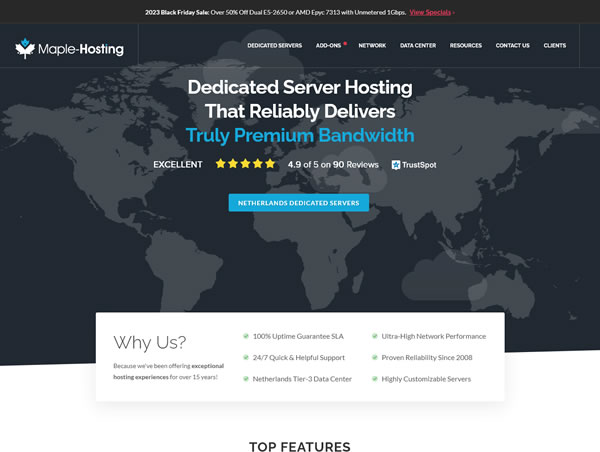Maple-Hosting：#黑五# 荷兰抗投诉服务器，$249/月，2*e5-2650/128g内存/8T SSD/1Gbps独享带宽