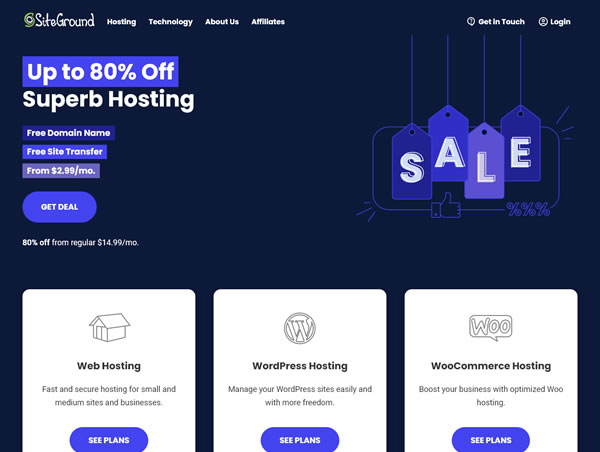 SiteGround：19周年庆，2.4折，$23.88/年，运作在Google cloud上的虚拟主机