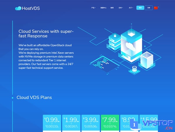 hostvds：OpenStack云服务器，美国/俄罗斯/荷兰/香港/印度，$0.99/月，1G内存/1核/10gSSD/不限流量