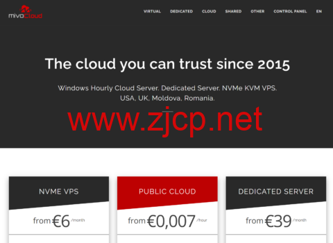 mivocloud：摩尔多瓦/罗马尼亚专用服务器，E3-1220 v2，30TB月流量，1Gbps带宽，€39/月起