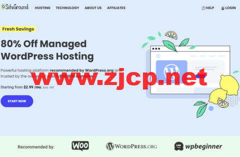SiteGround：80%折扣，WordPress官方推荐主机，月付$2.99起，免费电子邮件、SSL、CDN、备份、站点转移